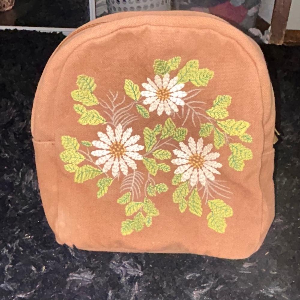 Floral Embroidered Tan Backpack